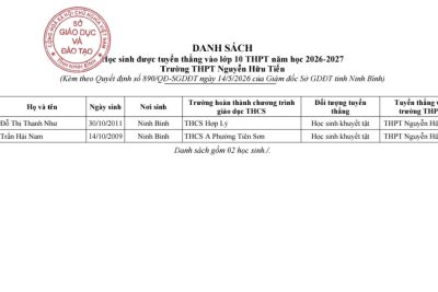 Quyết định và danh sách học sinh được tuyển thẳng trong Kỳ thi tuyển sinh lớp 10 THPT năm học 2026-2027