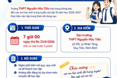 Thông báo tập trung học sinh trúng tuyển vào lớp 10 năm học 2026-2027